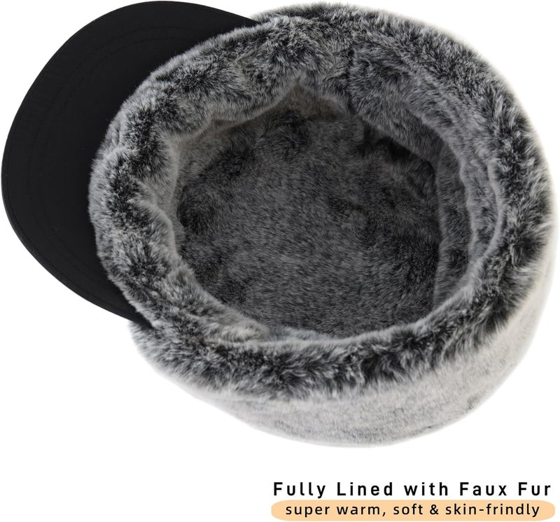 Connectyle Men's Winter Hat with Visor Warm Earflaps Hat Fully Lined Faux Fur Baseball Cap Trapper Hunting Hats - Image 4